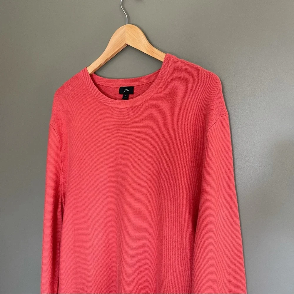 J.Crew Men's Cotton Crewneck Sweater in‎ Garter Stitch Size Large Red Orange